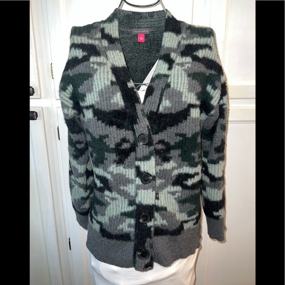 Vince Camuto Women's Camo Button Cardigan Sweater Lng Sleeve grey,green,black Sm - Picture 3 of 10